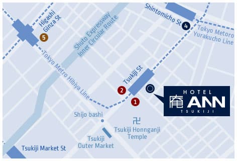 1-minute walk from Exit 1 of Tsukiji Station